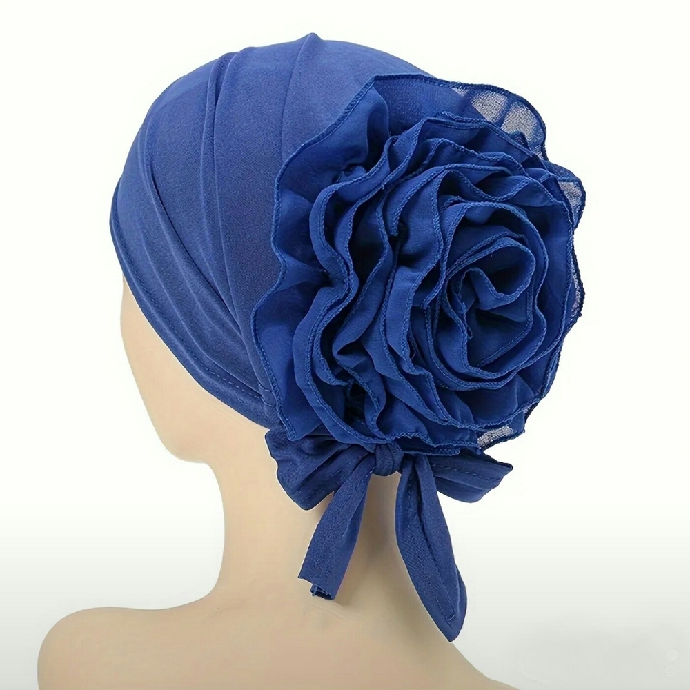 Tied back turban hat for women.
